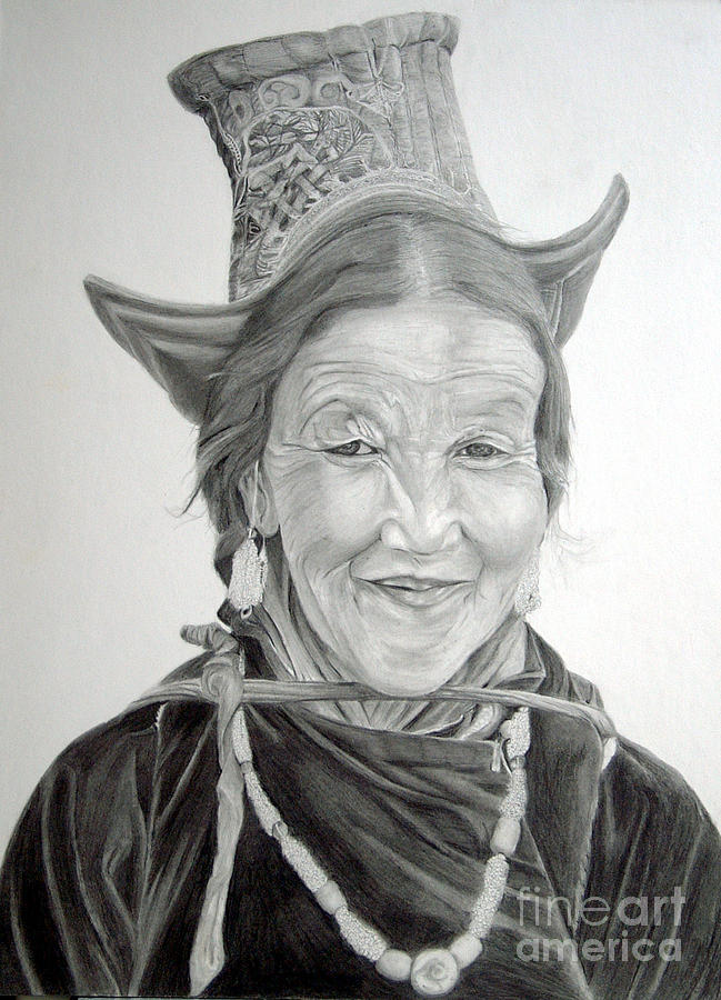 Tibetan Delight Drawing by Portraits By NC