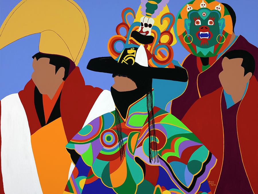 Tibetan Monks Cham Dancer Painting by Synthia SAINT JAMES