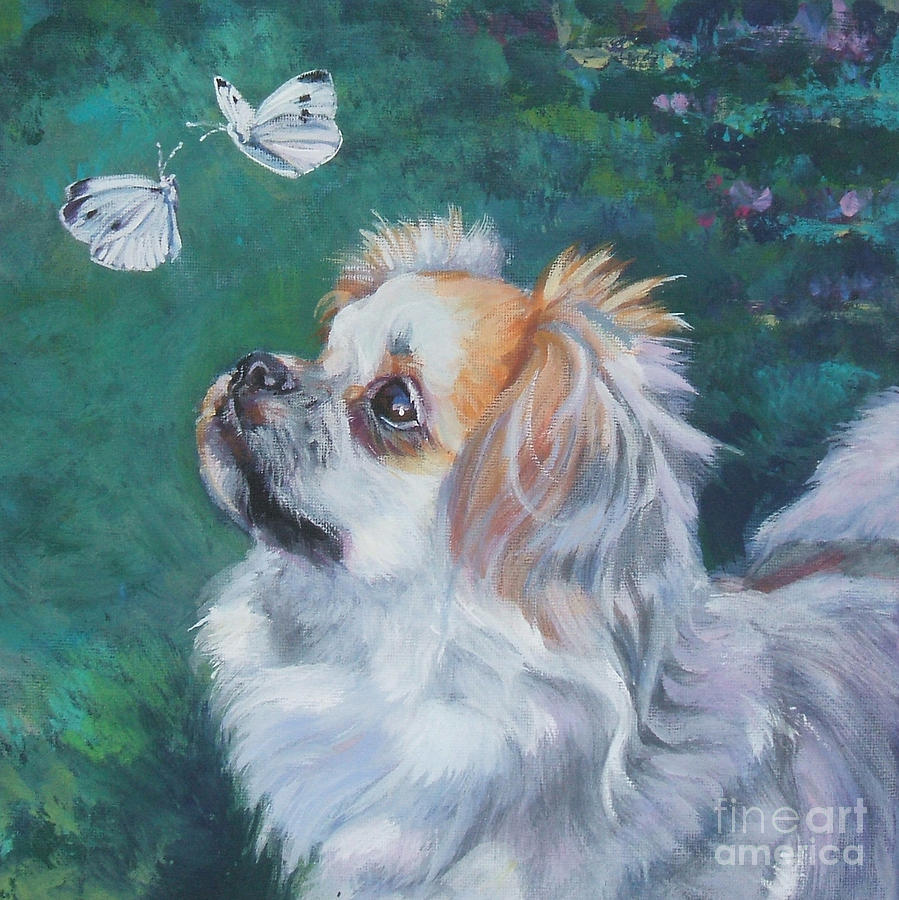 Tibetan Spaniel with butterfly Painting by Lee Ann Shepard