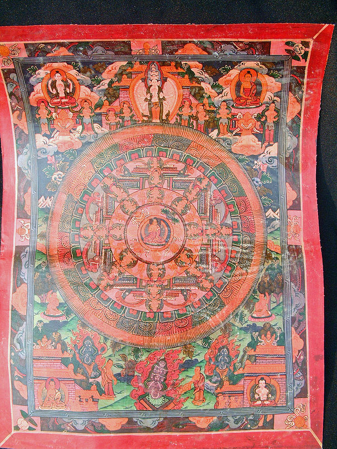 Antique Tibetan Thangka Painting - Tibetan thangka representing mandala by Tibetan monk artist