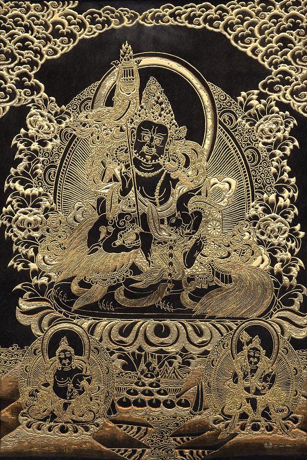 Tibetan Thangka - Vaishravana - God of Wealth and Regent of the North Digital Art by Serge Averbukh