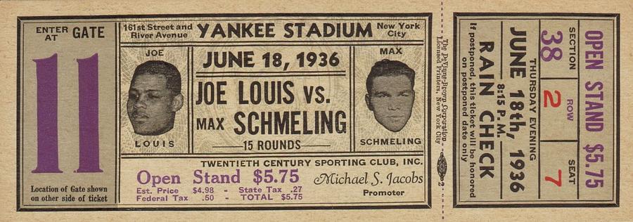 Ticket to Louis Schmeling fight June 18 1936 Photograph by David Lee Guss