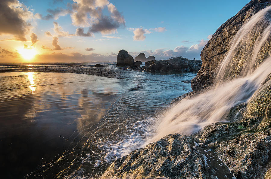 Tidal Waterfall at Sunset Photograph by Greg Nyquist