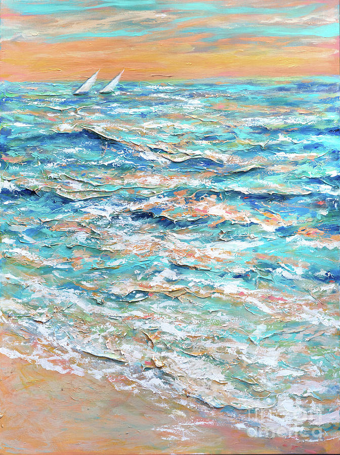 Sunset Painting - Tide on Beach by Linda Olsen
