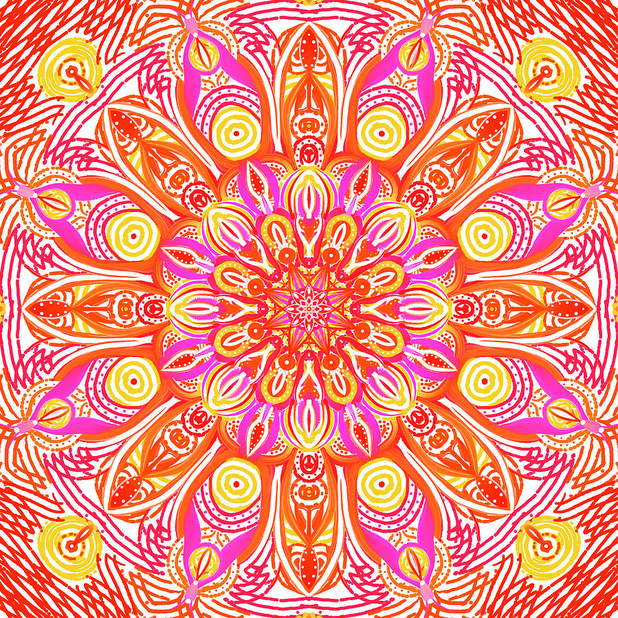 Pattern Digital Art - Tie Dye Mandala - Yellow Orange Red Pink by SharaLee Art