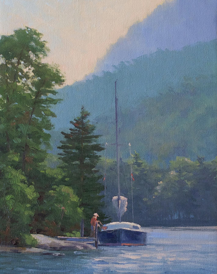 Island Painting - Tied up on Picnic Island Lake George NY by Marianne Kuhn