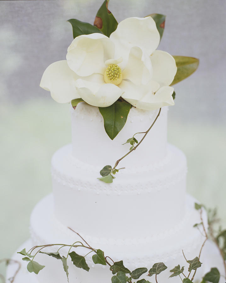 Cake Photograph - Tiered Wedding Cake With Flower On Top by Gillham Studios