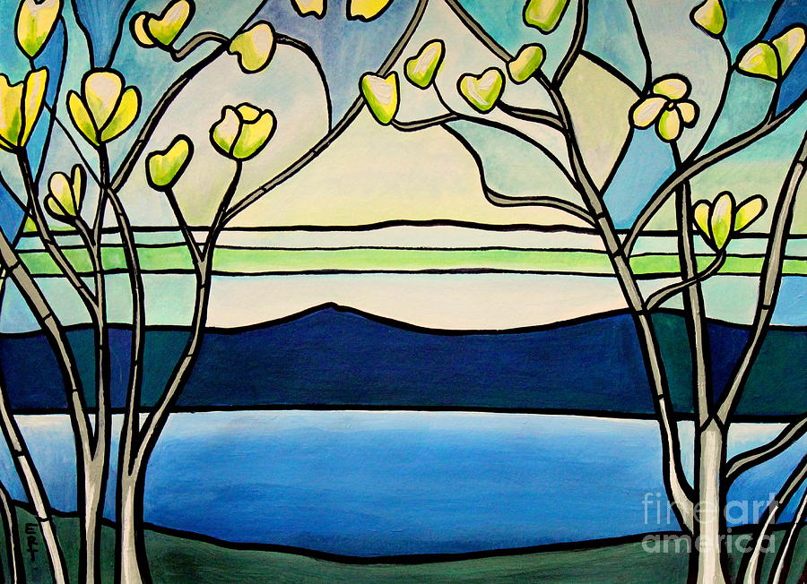 Tiffany and Blossoms Stained Glass Painting by Elizabeth Robinette Tyndall