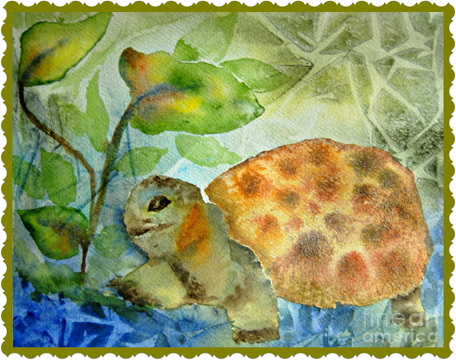 Tiffiny the Happy Turtle Painting by Janet Cruickshank