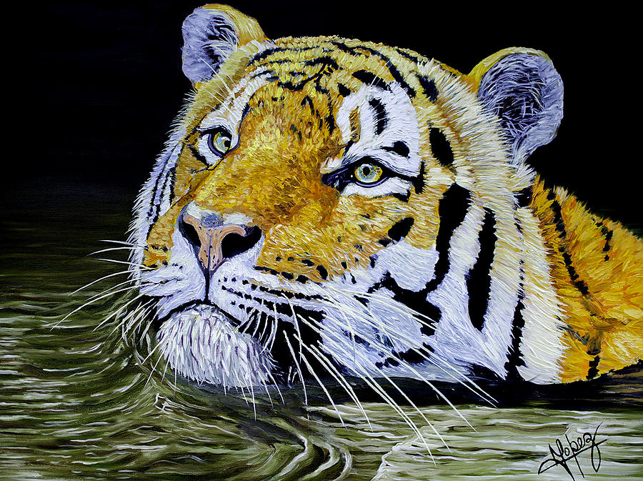 Yellowstone National Park Painting - Tiger 24x18x1 inch oil on Gallery canvas by Manuel Lopez