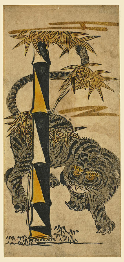 Tiger and bamboo Drawing by Attributed to Okumura Masanobu Tiger and bamboo Drawing by Attributed to Okumura Masanobu