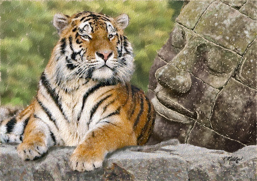 Tiger and Buddha Pastel by Kathie Miller