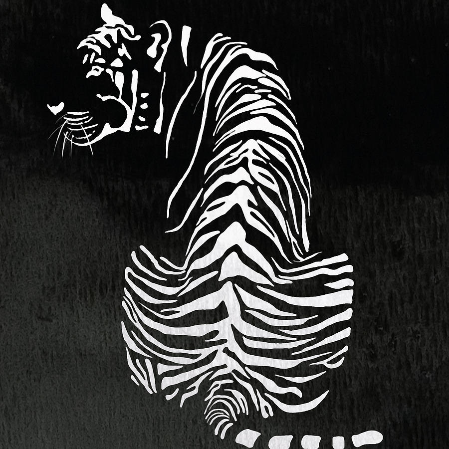 Tiger Animal Decorative Black and White Poster 13 - by Diana Van Painting  by Diana Van - Pixels