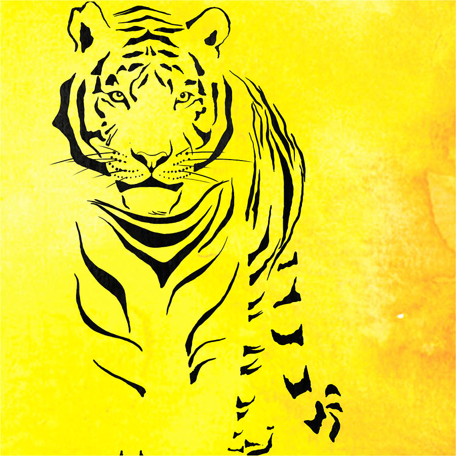 Tiger Animal Decorative Black and Yellow Poster 6 - by Diana Van Painting  by Diana Van - Pixels