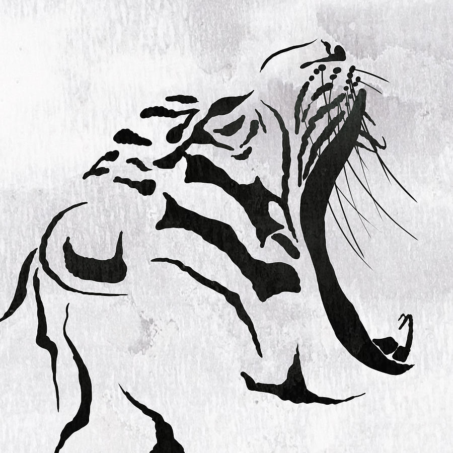 Animal Painting - Tiger Animal Decorative Black and White Poster 5 - by  Diana Van by Diana Van