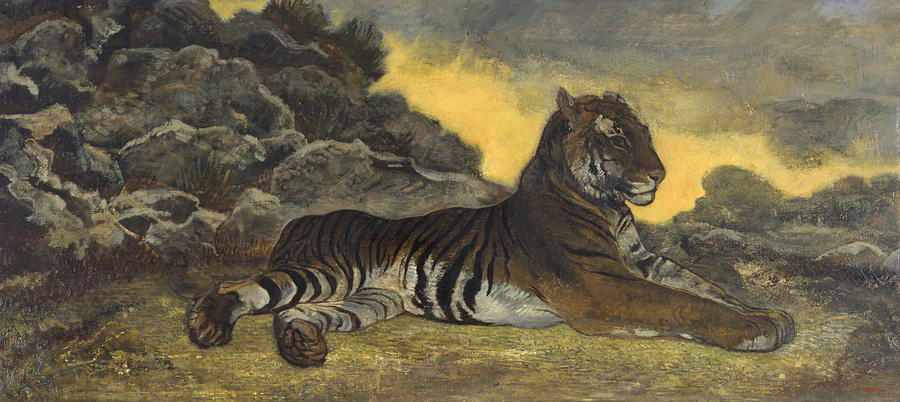 Tiger at Rest Painting by Antoine-Louis Barye
