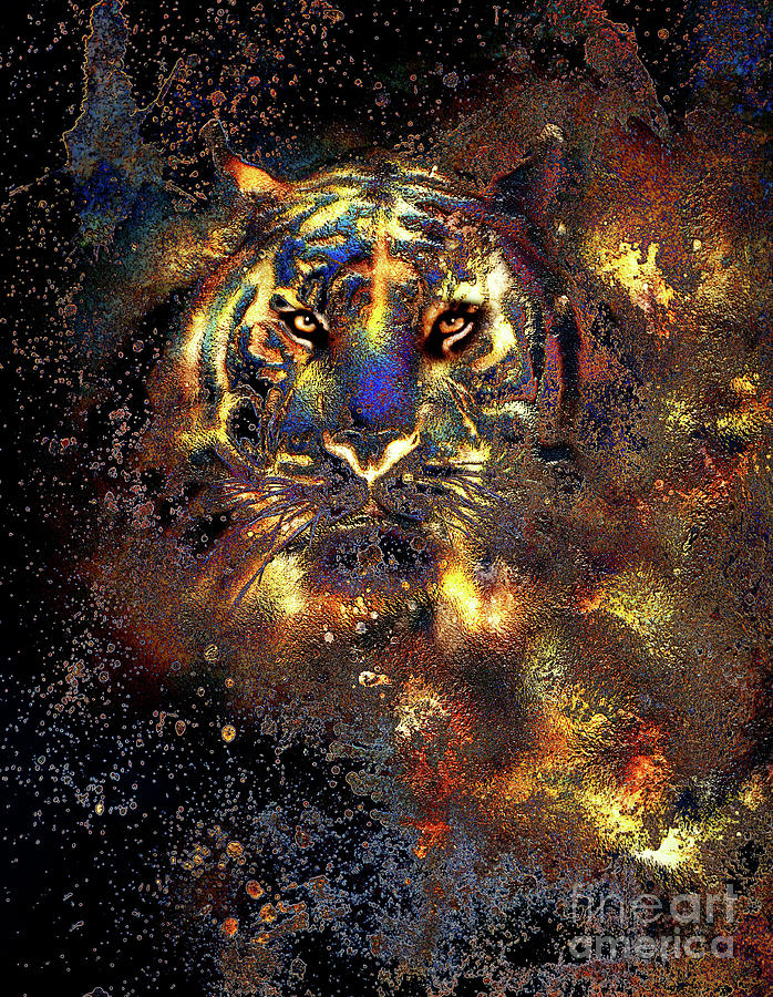 Tiger Collage On Color Abstract Background, Rust Structure, Wildlife Animals,  Golden Effect. Computer Collage. Painting by Jozef Klopacka - Fine Art  America