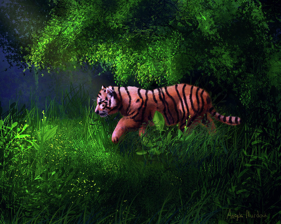Jungle Digital Art - Tiger Cub in Forest by Angela Murdock