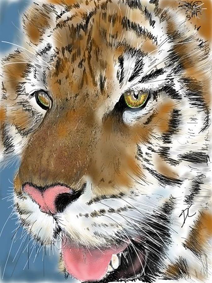 Tiger face Digital Art by Darren Cannell
