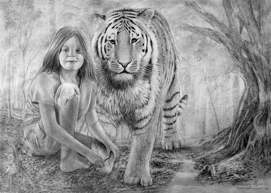 Jungle Drawing - Tiger Girl by Terry Morris
