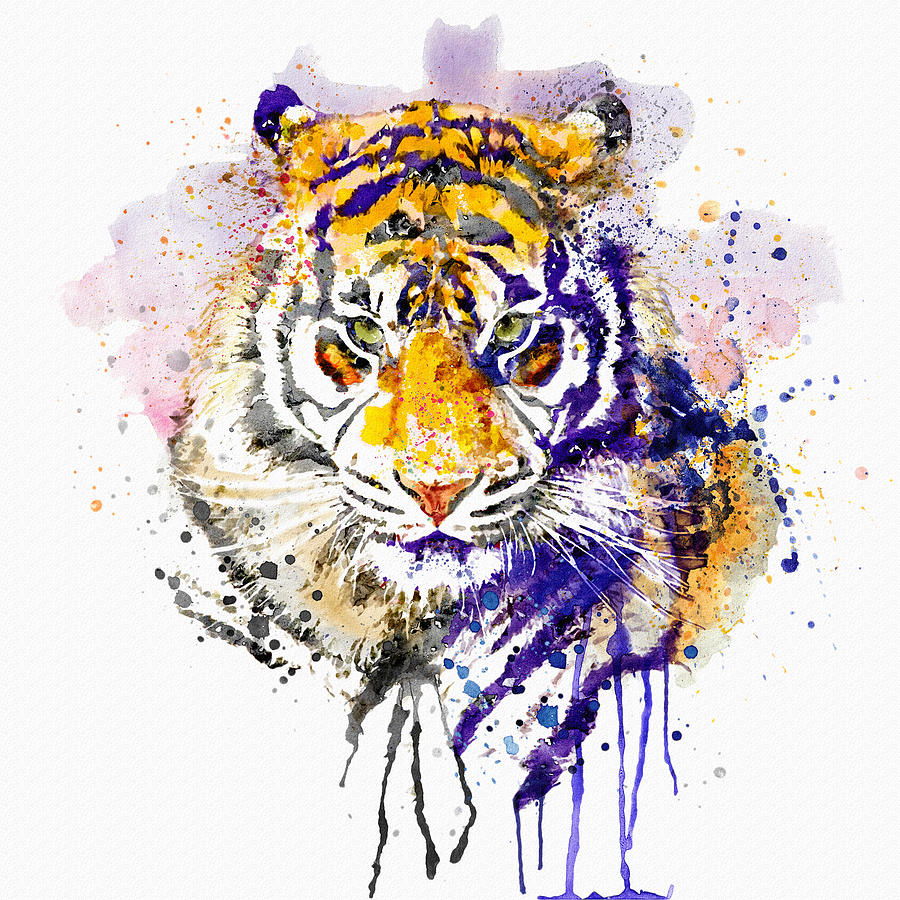 Tiger Head Portrait Painting by Marian Voicu