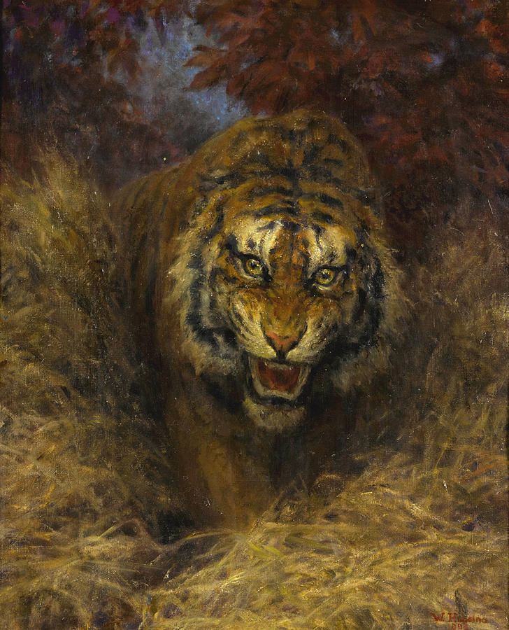 Tiger in the Grass Painting by William Huggins