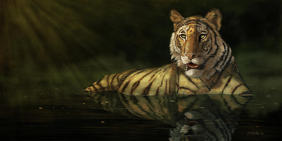 Tiger in the Water Painting by Kathie Miller