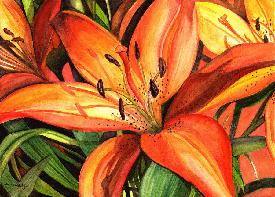 Lily Painting - Tiger Lilies by Elaine Hodges
