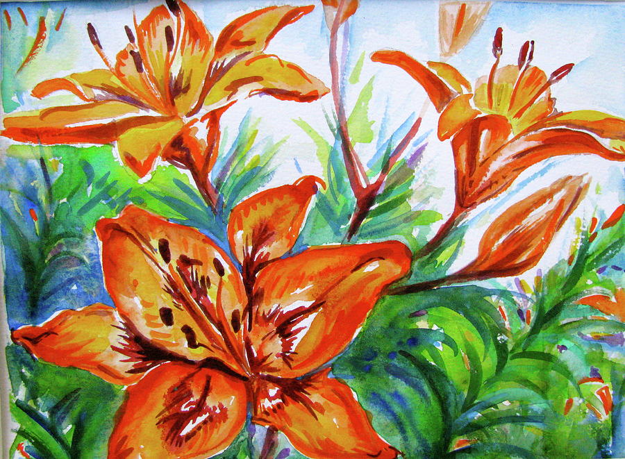 Tiger Lillies Painting by Margaret Donat