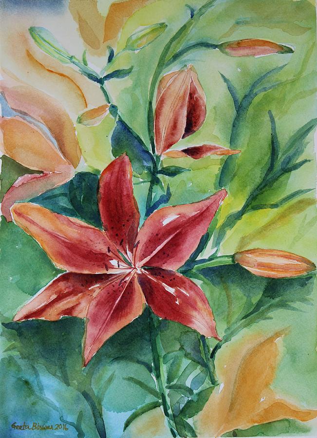 Flower Painting - Tiger Lily still life in watercolor by Geeta Yerra