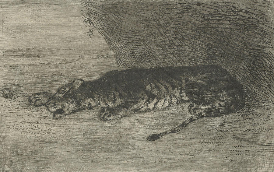 Tiger Lying at the Entrance of its Lair Relief by Eugene Delacroix