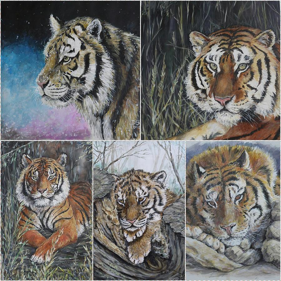 Animal Painting - Tiger montage  by Duncan Sawyer