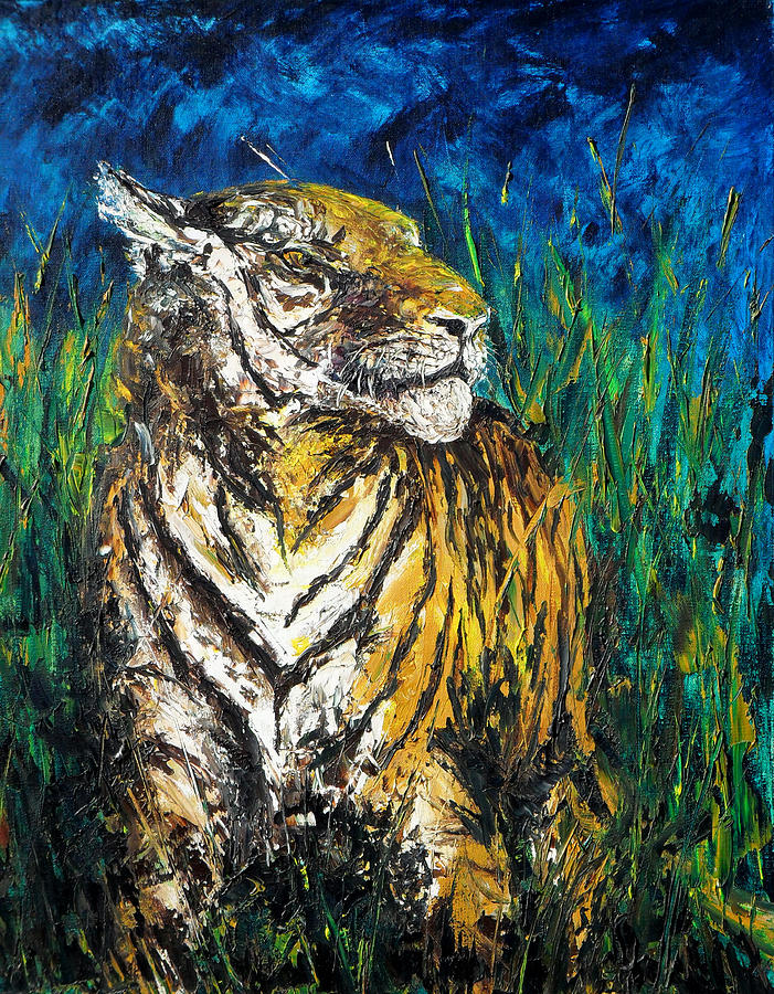 Tiger Night Hunt Painting by Shirley Heyn