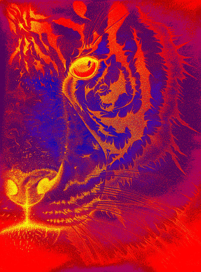 Tiger On Fire Drawing by Mayhem Mediums