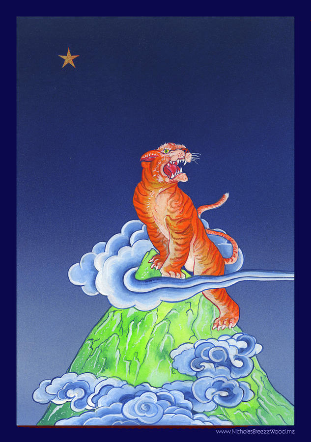 Shaman Painting - Tiger on Sharp Mountain by Nicholas Breeze Wood Shaman Painting - Tiger on Sharp Mountain by Nicholas Breeze Wood