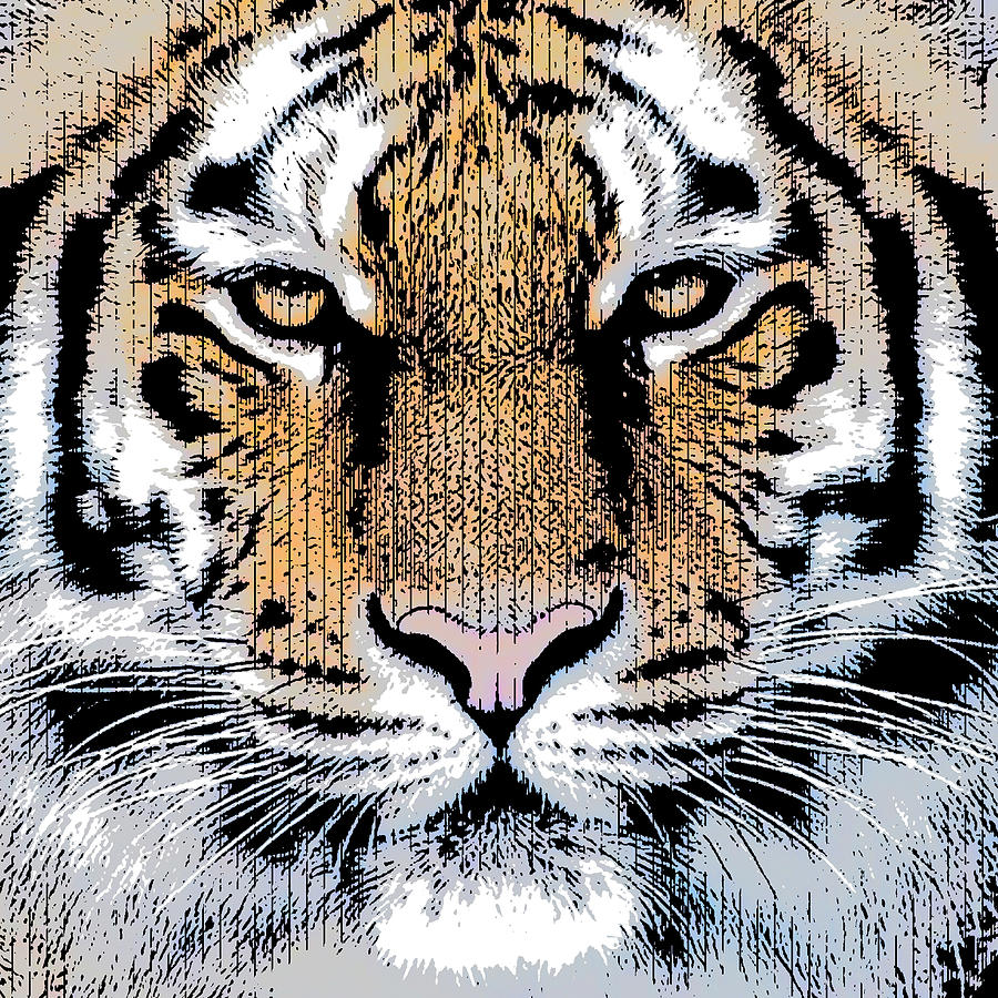 Tiger Portrait in Graphic Press Style Digital Art by Garaga Designs