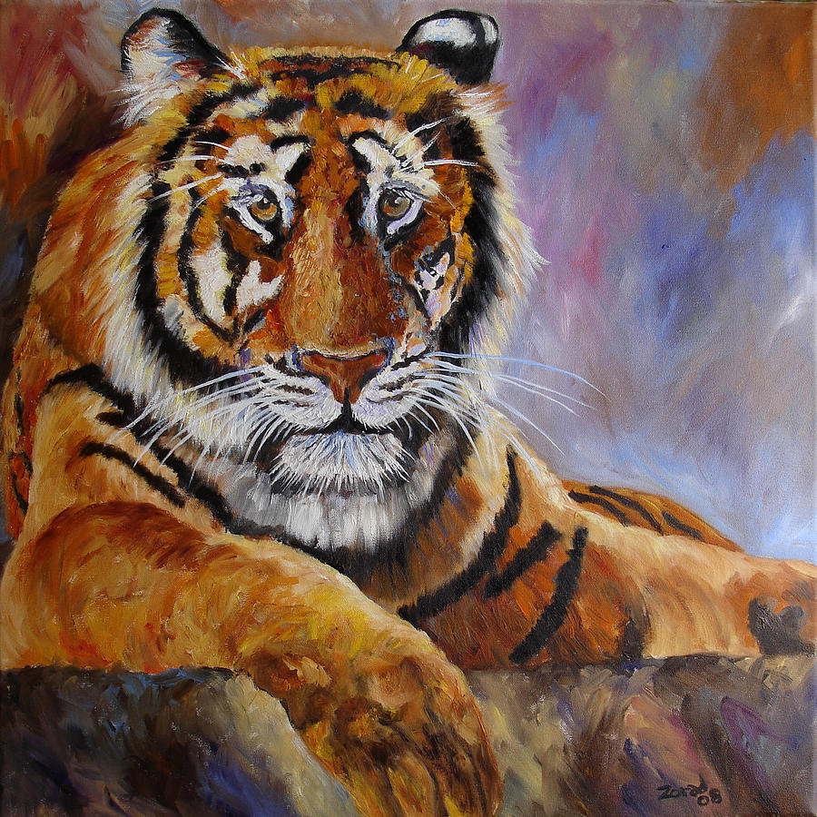 Tiger Resting Painting by Mary Jo Zorad