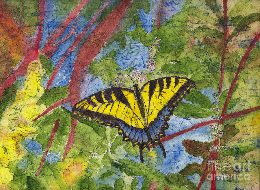 Tiger Swallowtail Watercolor Batik on Rice Paper Painting by Conni Schaftenaar