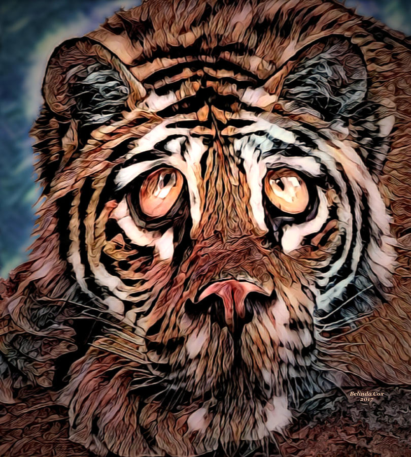 Tiger with Big Eyes Digital Art by Artful Oasis