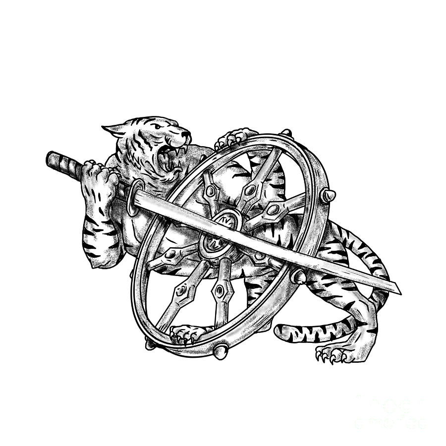 Tiger With Katana and Dharma Wheel Tattoo Poster by Aloysius Patrimonio -  Fine Art America