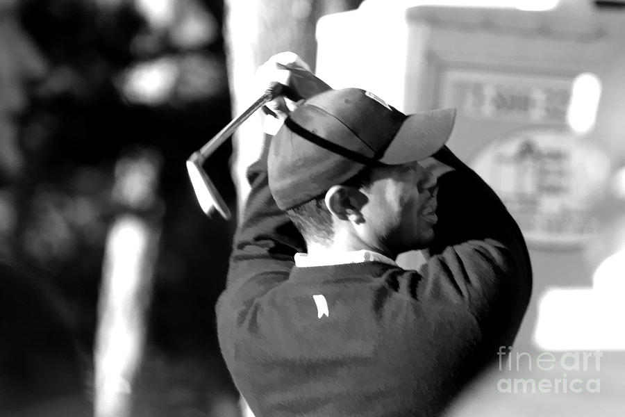 Tiger Woods Blk Wht  Photograph by Chuck Kuhn