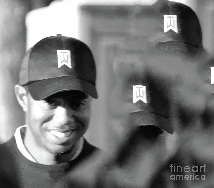 Tiger Woods BW Profile Smile  Photograph by Chuck Kuhn
