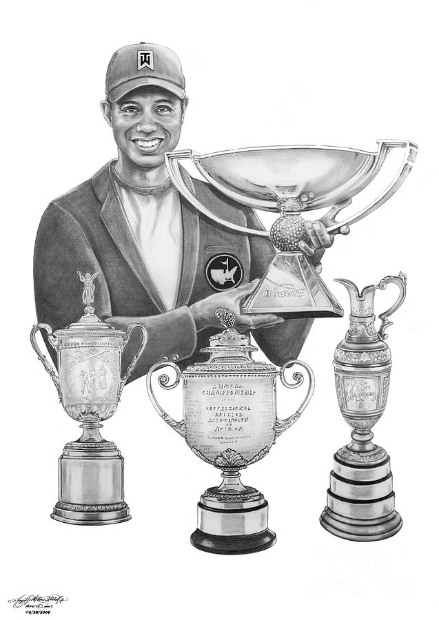 Tiger Woods Drawing - Tiger Woods-Decades Best by Murphy Elliott