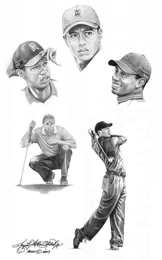 Tiger Woods Full Circle Drawing by Murphy Elliott