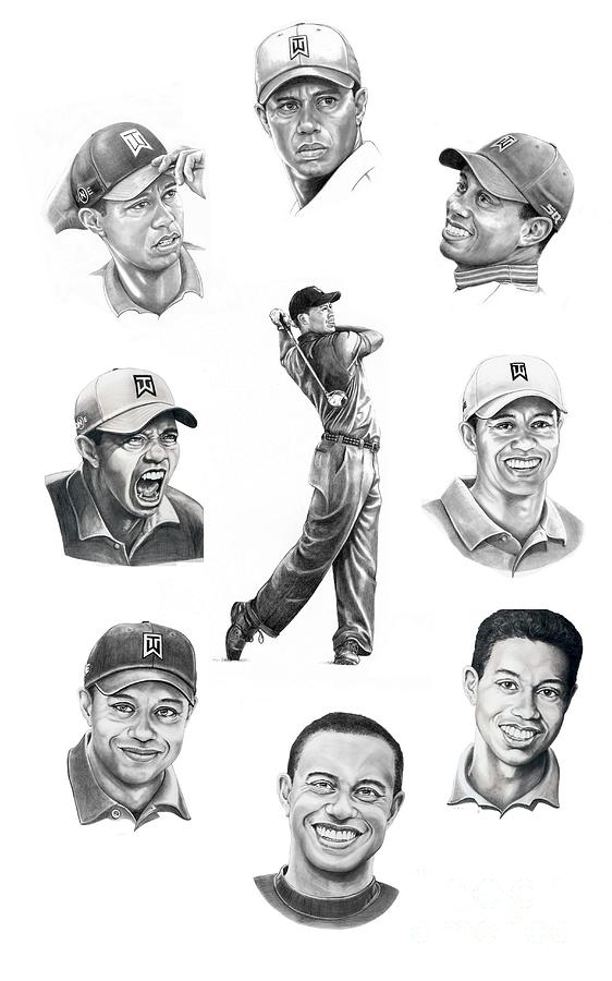 Tiger Woods-Murphy Elliott Drawing by Murphy Elliott