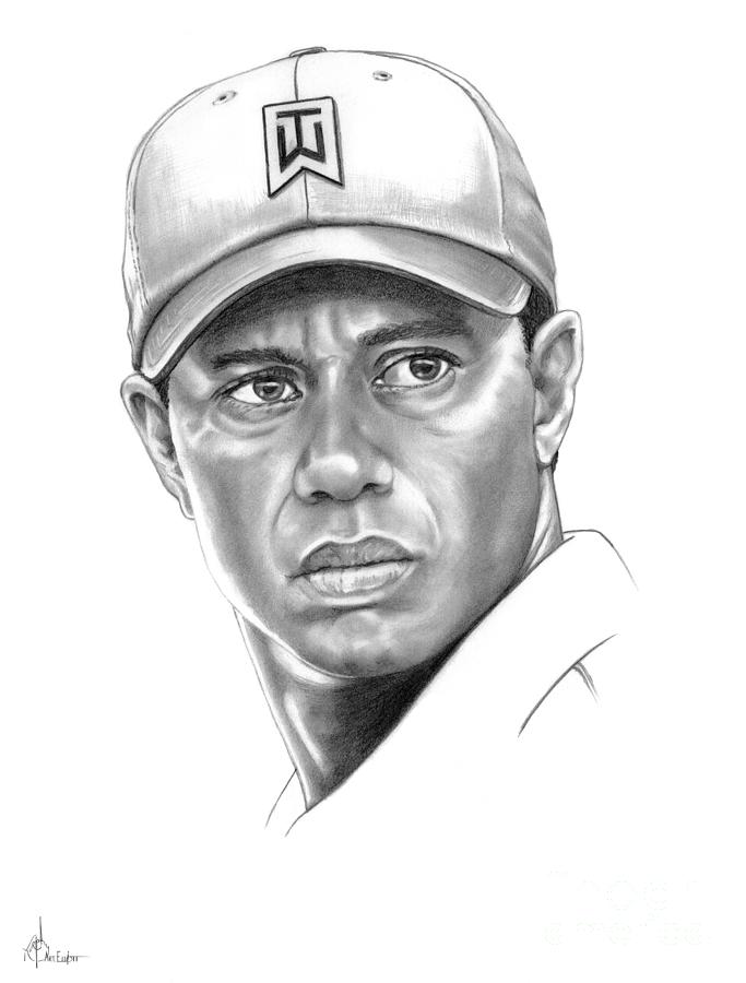 Tiger Woods Drawing - Tiger Woods by Murphy Elliott