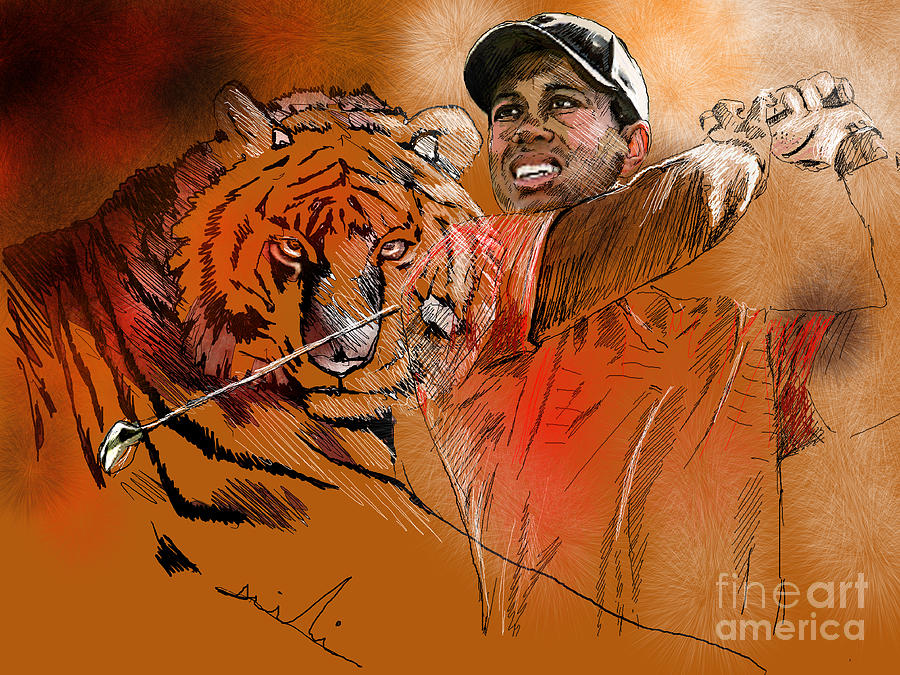 Tiger Woods or Earn Your Stripes Painting by Miki De Goodaboom