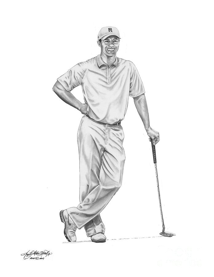 Golf Drawing - Tiger Woods-Putter-Murphy Elliott by Murphy Elliott