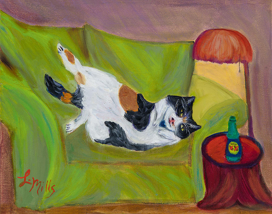 Beer Painting - Tigerlilly and the New Catnip by Lesley Mills