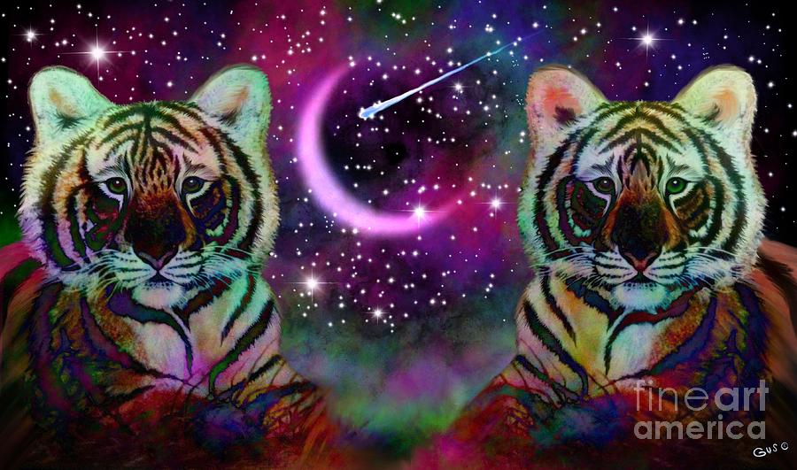 Tigers and Crescent Moon Digital Art by Nick Gustafson